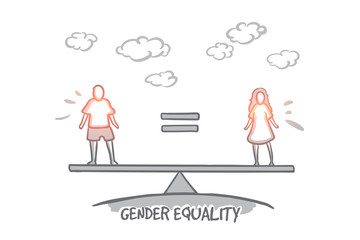 Gender equality concept. Hand drawn male equals female. Equality between man and woman isolated vector illustration.
