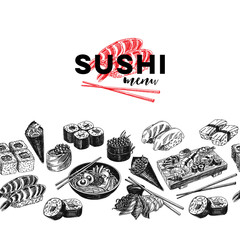 Vintage vector hand drawn Japanese food sketch Illustration.