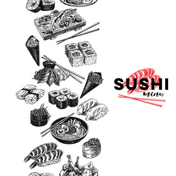 Vintage Vector Hand Drawn Japanese Food Sketch Illustration.