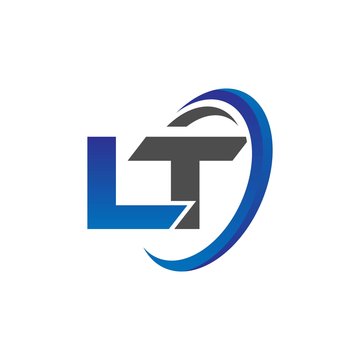 vector initial logo letters lt with circle swoosh blue gray