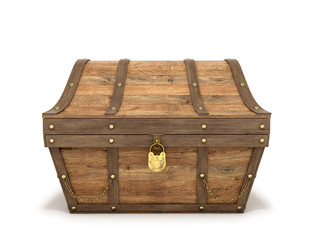 Ancient wooden chest on a white background. 3D illustration