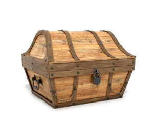 Ancient wooden chest on a white background. 3D illustration