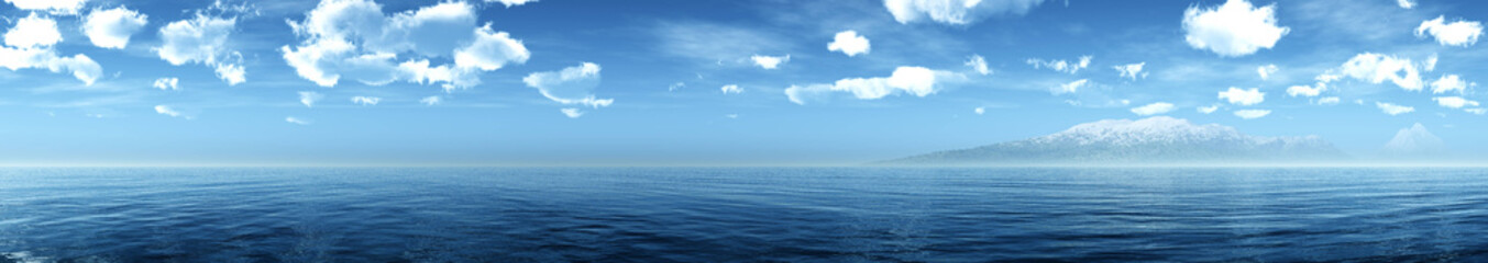 Panorama of the sea landscape, clouds over the ocean, water and sky