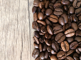 coffee beans on wooden background,background,hot drinks