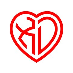 initial letters logo xd red monogram heart love shape