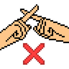 Obraz premium vector pixel art hand sign no