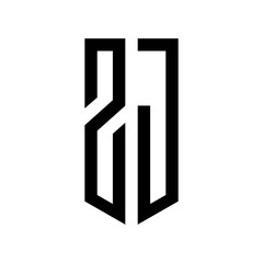 initial letters logo zj black monogram pentagon shield shape