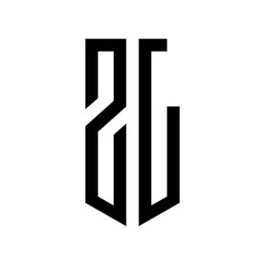 initial letters logo zl black monogram pentagon shield shape