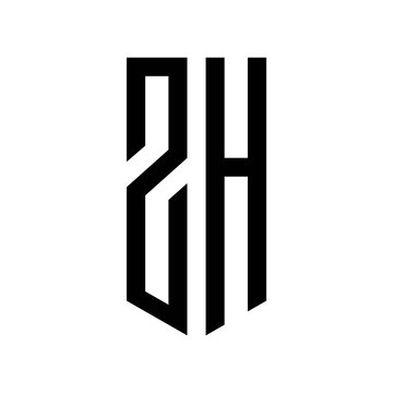 initial letters logo zh black monogram pentagon shield shape