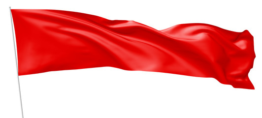 Fototapeta premium Long red flag on flagpole flying in wind.