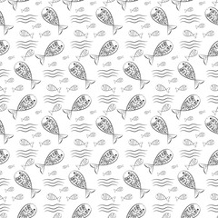 .Fishers of men. Bible lettering. Ichthys is a symbol of fish. The ancient acronym of the name of Jesus Christ in Christian religion.  Vector design. Seamless pattern,