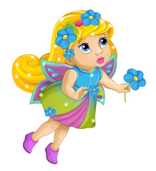 cartoon colorful fairy flying holding wand - illustration for children