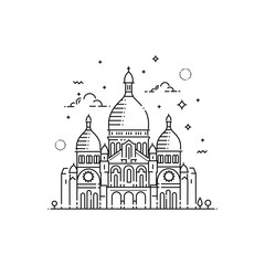 Minimalistic line-art landmark icon of the Sacre-Coeur in Paris, France