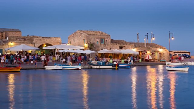 Marzamemi At Night, Sicily, Italy, Time Lapse 4K