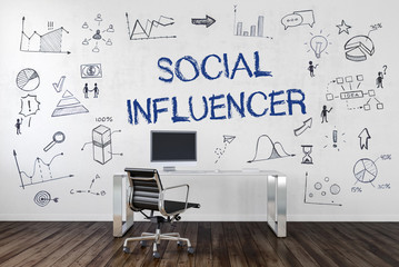 Social Influencer Konzept mit Schreibtisch in Büro