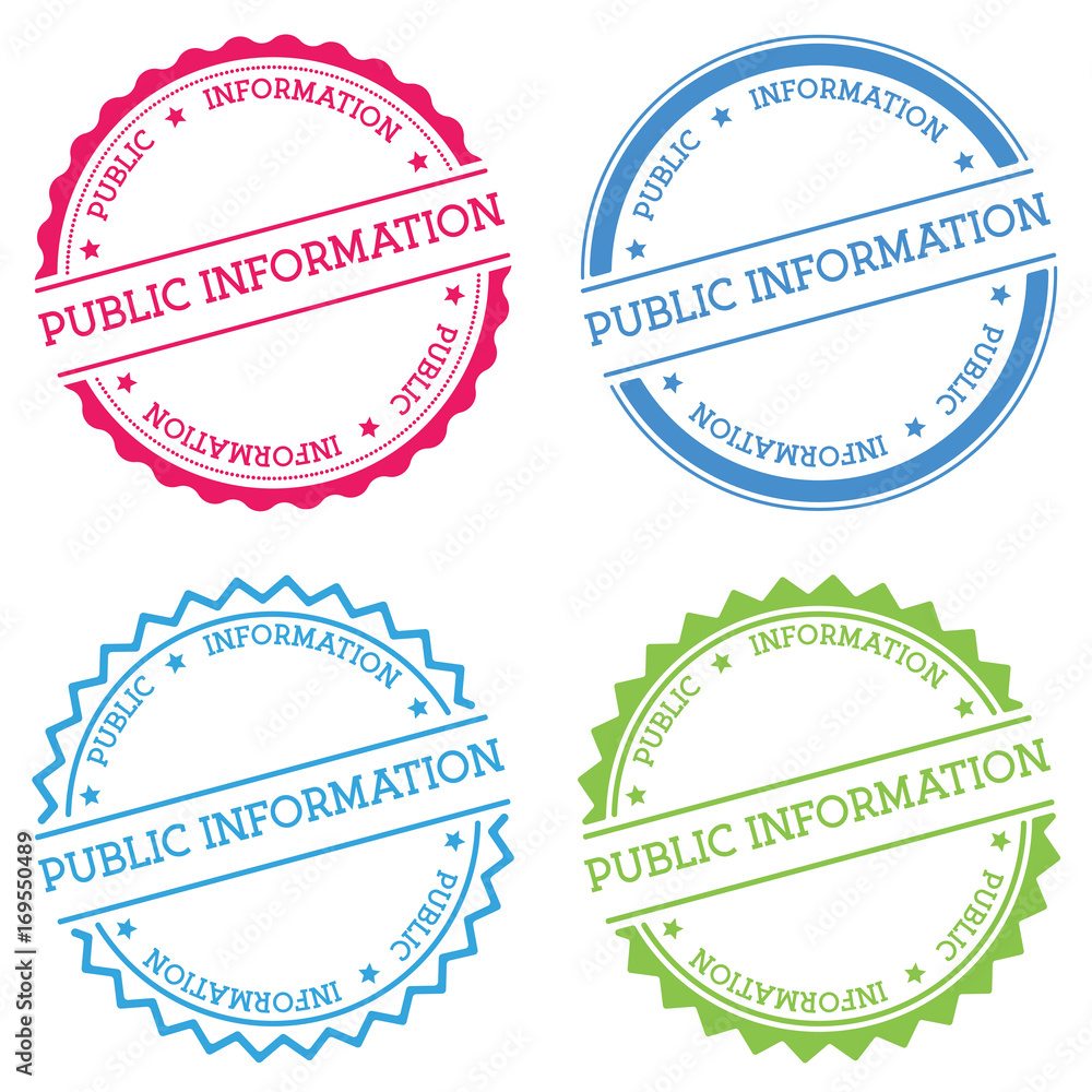 Poster public information badge isolated on white background. flat style round label with text. circular em