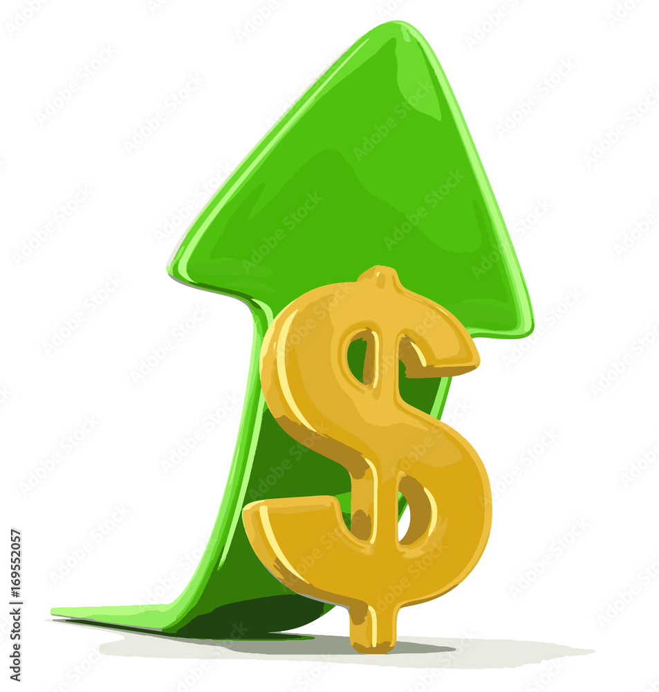 Poster dollar sign with arrow up. image with clipping path