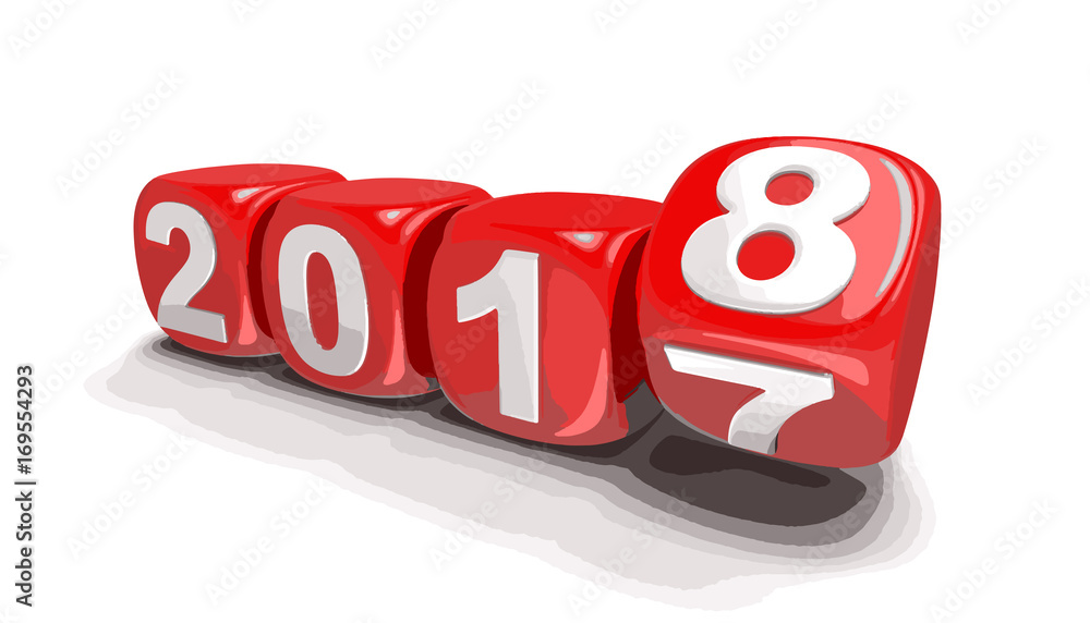 Poster dices with 2018. image with clipping path.