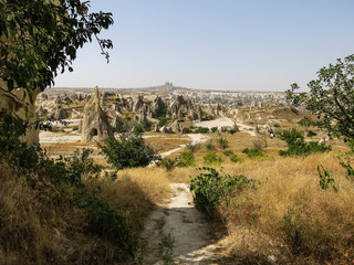 Hiking trail through rock formations in Cappadocia