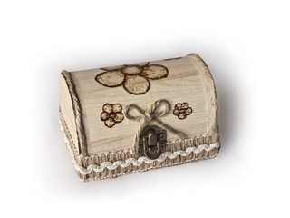 Wooden gift box in shabby chic and pyrography