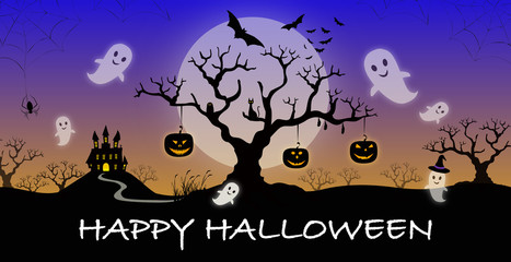 月夜にお化けが飛ぶハロウィーン