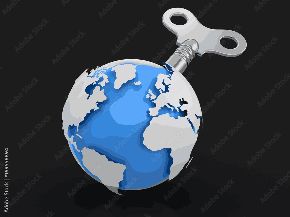 Poster 3d globe with winding key. image with clipping path