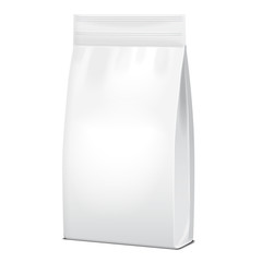 Foil Or Paper Food or Household Chemicals White Bag Packaging. sachet Snack Pouch Food For Animals. Vector mock up