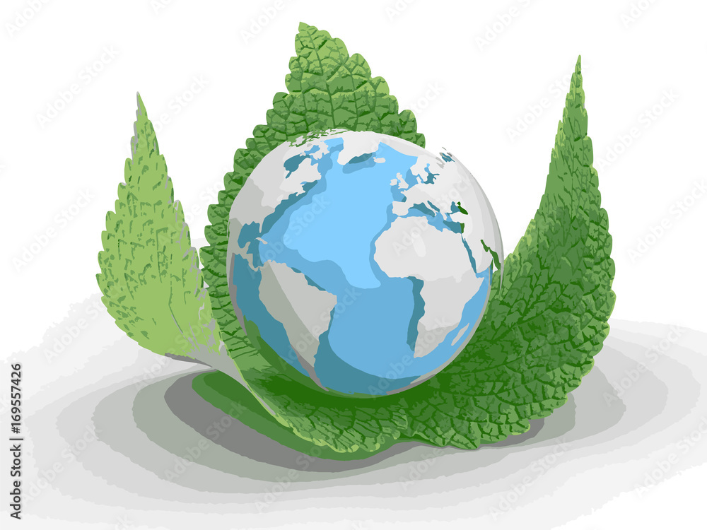 Poster 3d globe on leaves. image with clipping path