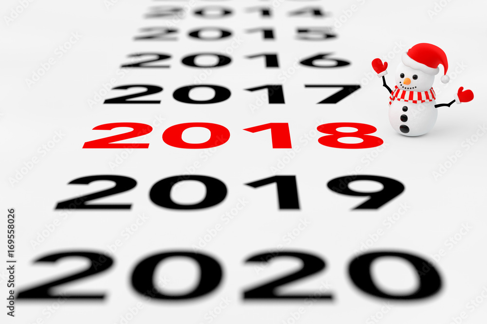 Aufkleber New 2018 Year Sign with Snowman. 3d Rendering
