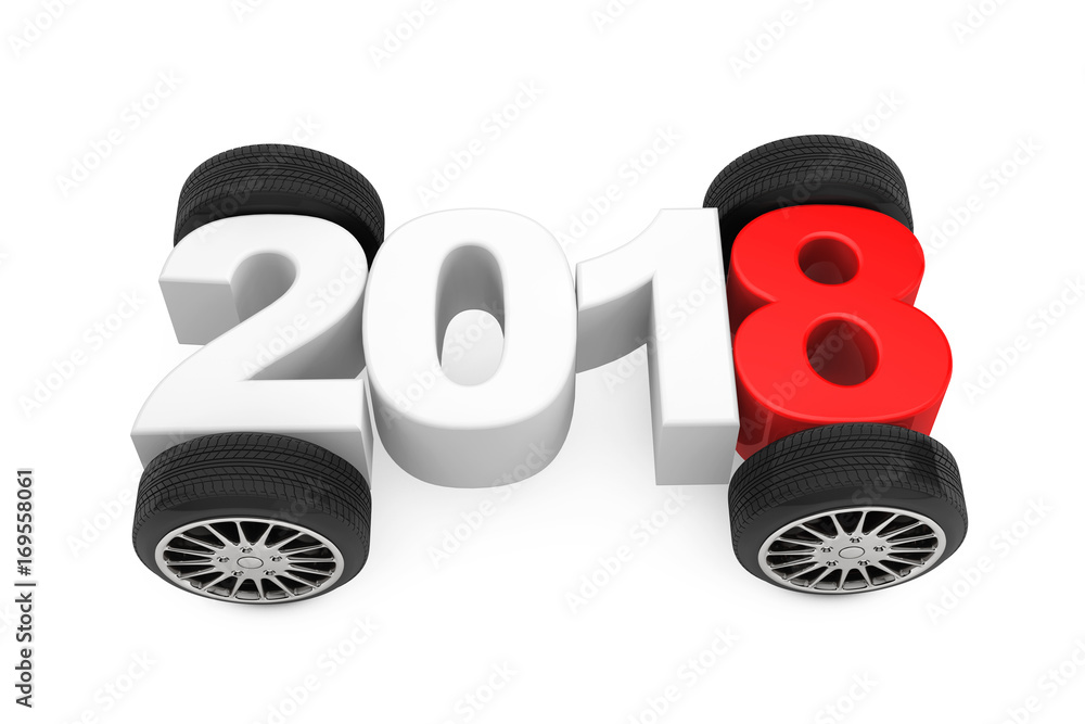 Aufkleber 2018 year concept with car wheels. 3d rendering