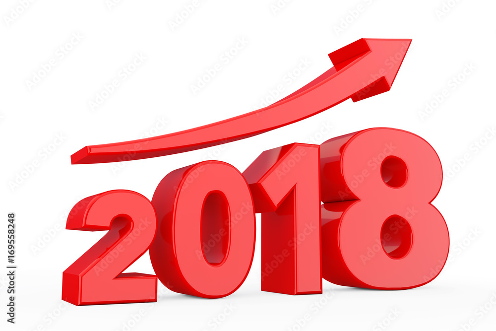 Poster progress arrow in new 2018 year sign. 3d rendering