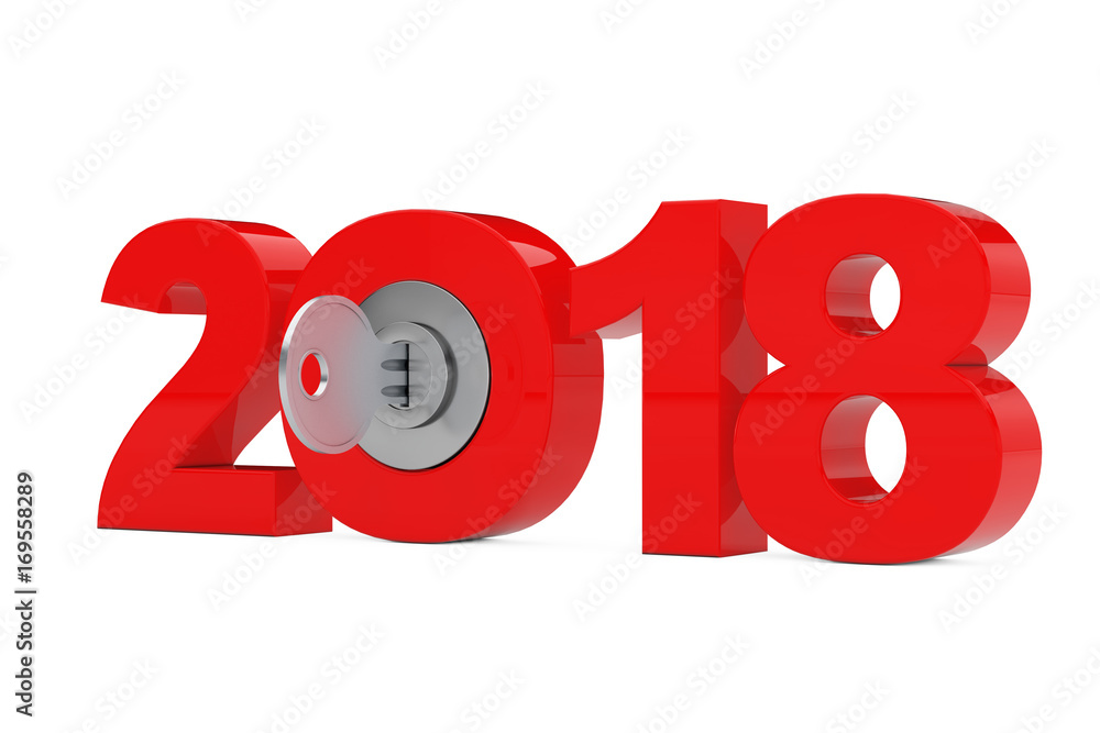 Poster New 2018 Year Sign with Key. 3d Rendering