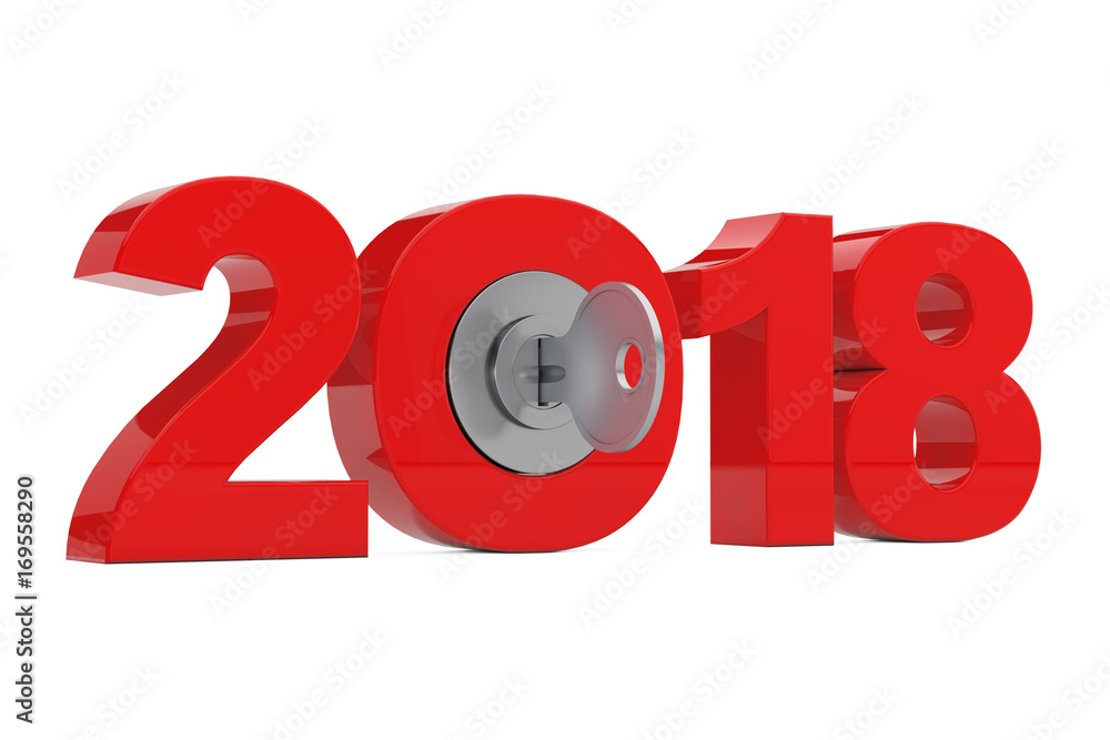 Poster new 2018 year sign with key. 3d rendering