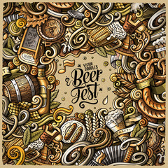 Cartoon cute doodles hand drawn Beer fest frame design