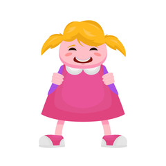 Little girl from the beginning class in a pink dress on a white background