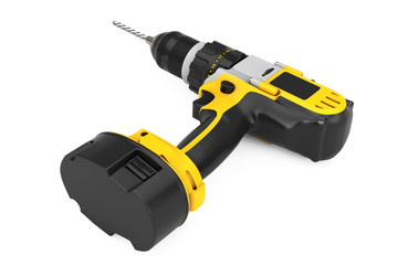 Yellow Rechargeable and Cordless Drill. 3d Rendering
