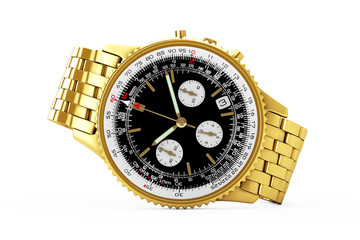Luxury Classic Analog Men's Wrist Golden Watch. 3d Rendering