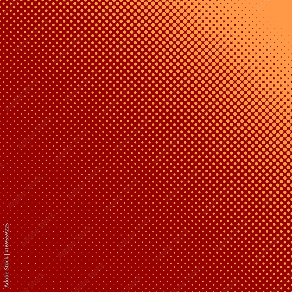 Poster Abstract geometric halftone dot pattern background - vector design from orange color circles in varying sizes on maroon background