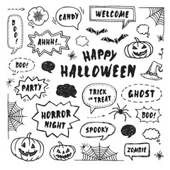 Happy Halloween design elements. Hand Drawn set