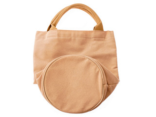 Women's handbag from Brown sackcloth fabric textile isolated on white background Clipping path included