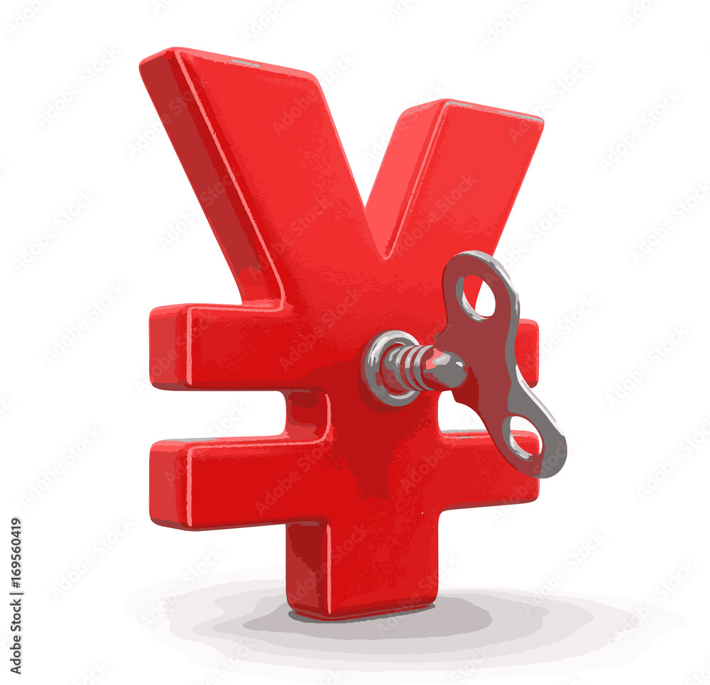 Poster yen sign with winding key. image with clipping path