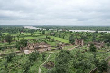 Countryside and old palace in Orchha, India