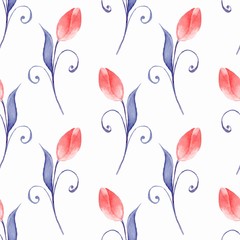 Floral seamless pattern. Watercolor background with red flowers