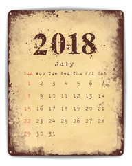 2018 Tin plate calendar July