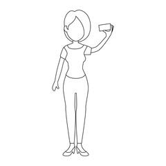 woman taking a selfie icon over white background vector illustration