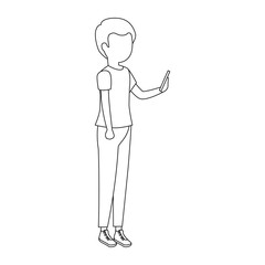 man using a smartphone icon over white background vector illustration