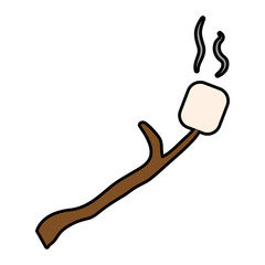 Marshmallow roasted on wooden stick icon over white background vector illustration