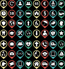 Set of different colored travel insurance icons