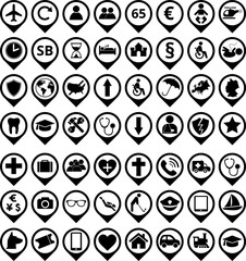 Set of different of black and white travel insurance icons