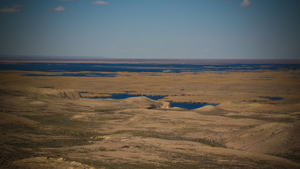 Landscape of Sudochye lake aka part of former Aral sea at Urga fishing village at Karakalpakstan, Uzbekistan